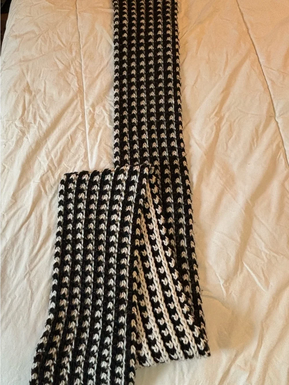 Steve Madden Black and White Striped Knit Scarf with Fringe